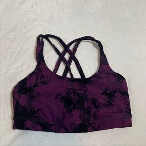 Lululemon Energy Bra (Shibori) purple black tie dye strappy back medium support